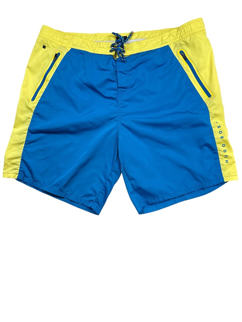 Hugo Boss Blue with Yellow Panel Colorblock Swim Trunks XXL